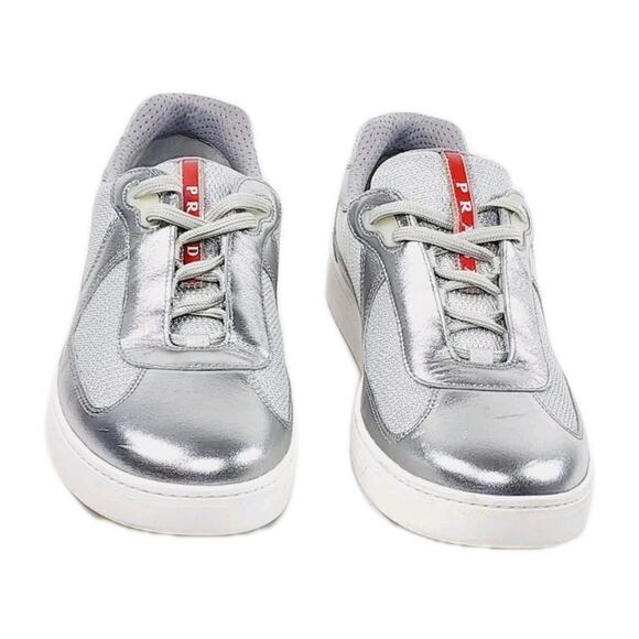 Prada America\'s Cup Sneakers Men US8 White Patent Leather Red Silver Low Tops main image 8